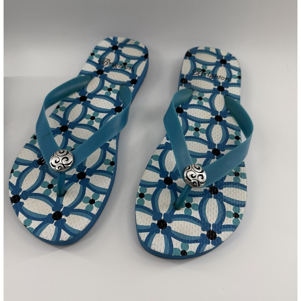Brighton Blue Turquoise Flip Flops Size 7 Matching Fabric Shoe Bag